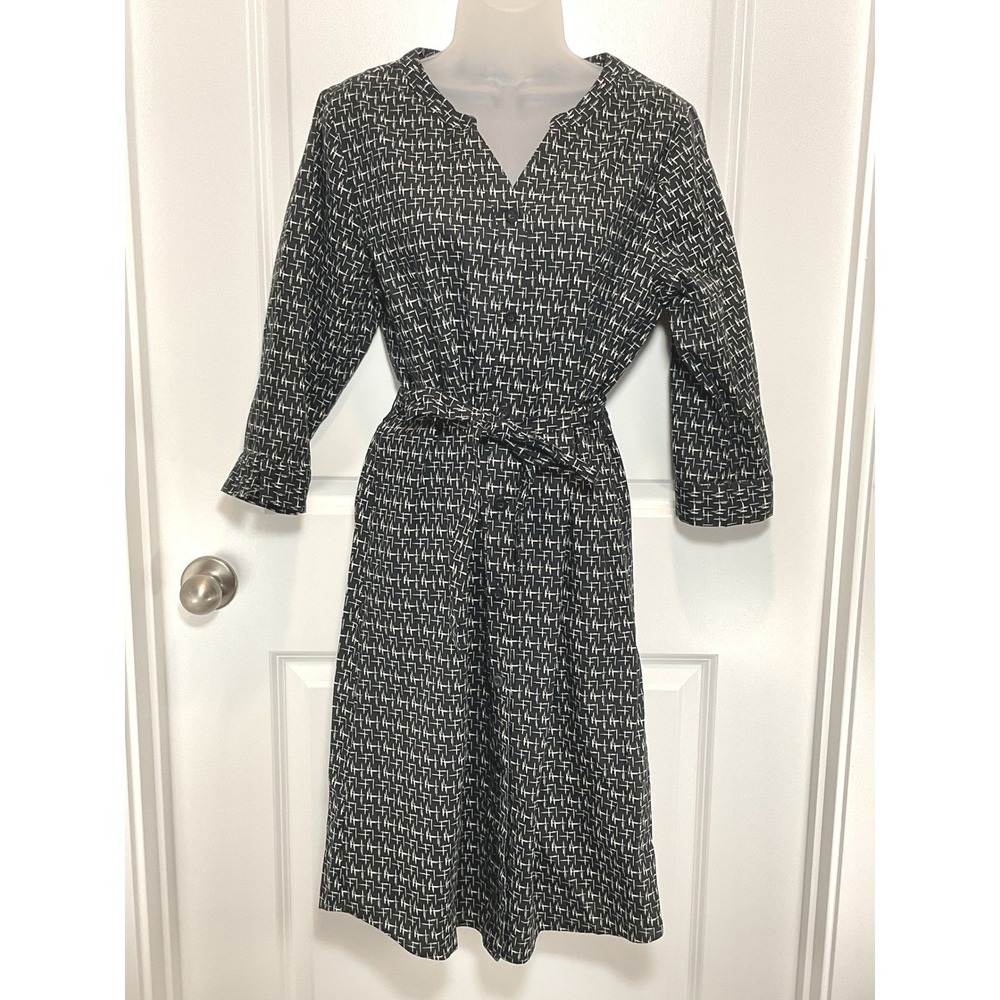 NWT Christopher & Banks Womens Black White Geometric Button Front Midi Dress M